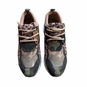 Steve Madden Liff Camouflage & Leopard Print Sneakers - Green Tan Mix